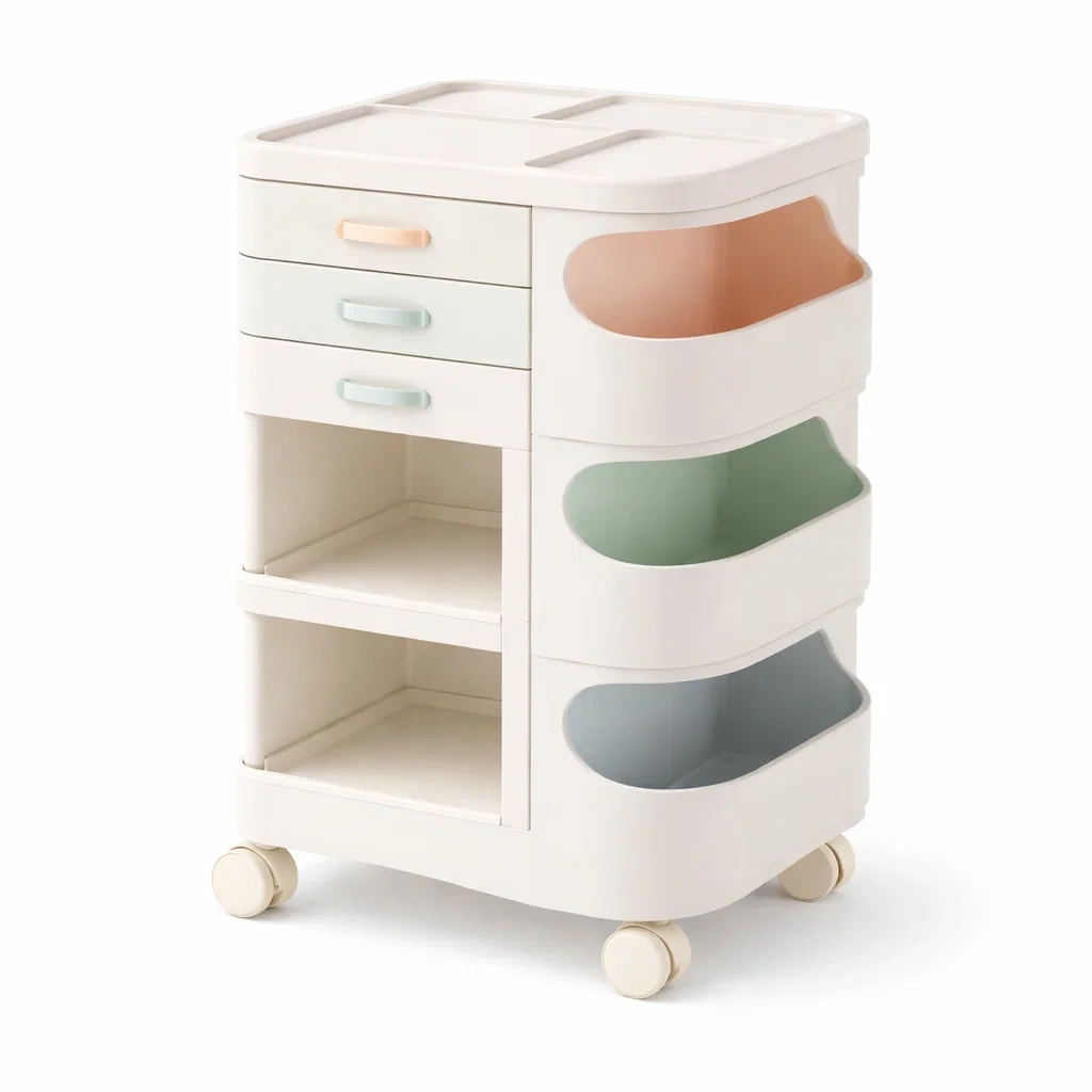 Estanteria organizadora con ruedas multiuso blanca-urbanburl
