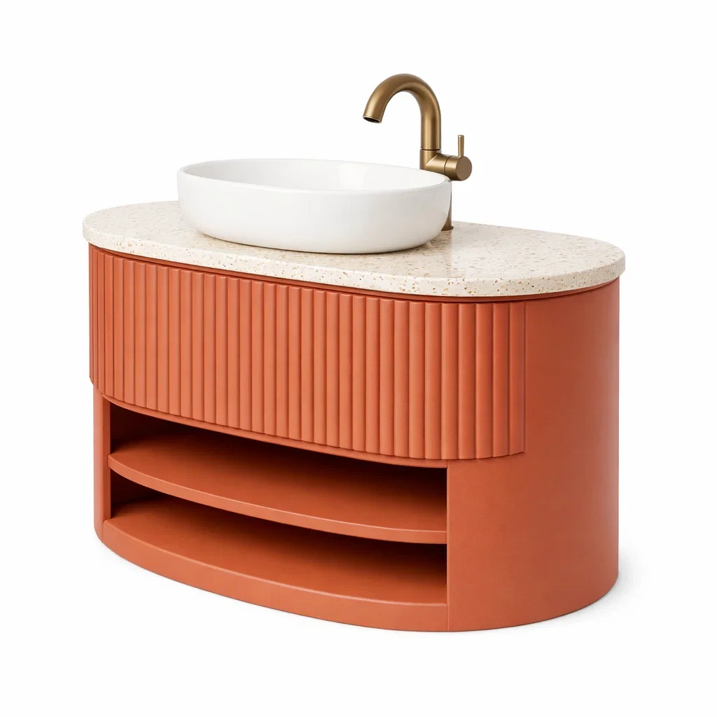 Juego de mesa para bano con lavabo moderno ovalado-urbanburl