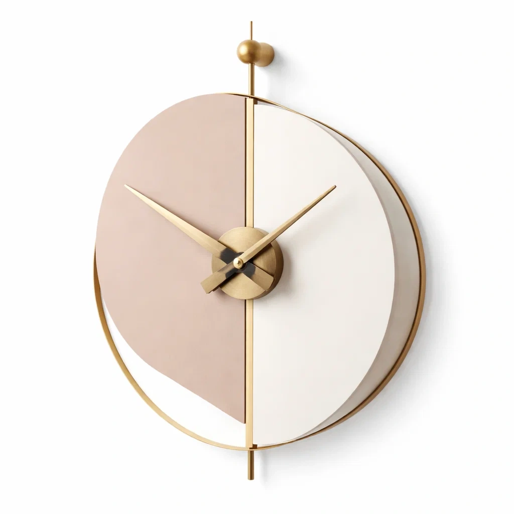 Reloj de pared moderno circular blanco y rosado dorado-urbanburl