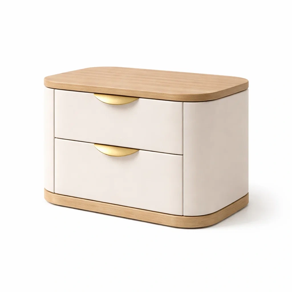 Mesita de noche blanca con tapa de madera-livingnesthub