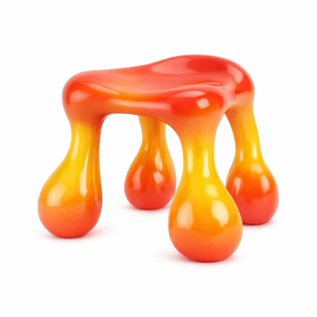 Taburete escultorico moderno naranja y amarillo-livingnesthub