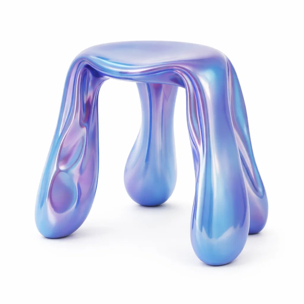 Taburete escultorico moderno azul iridiscente-livingnesthub