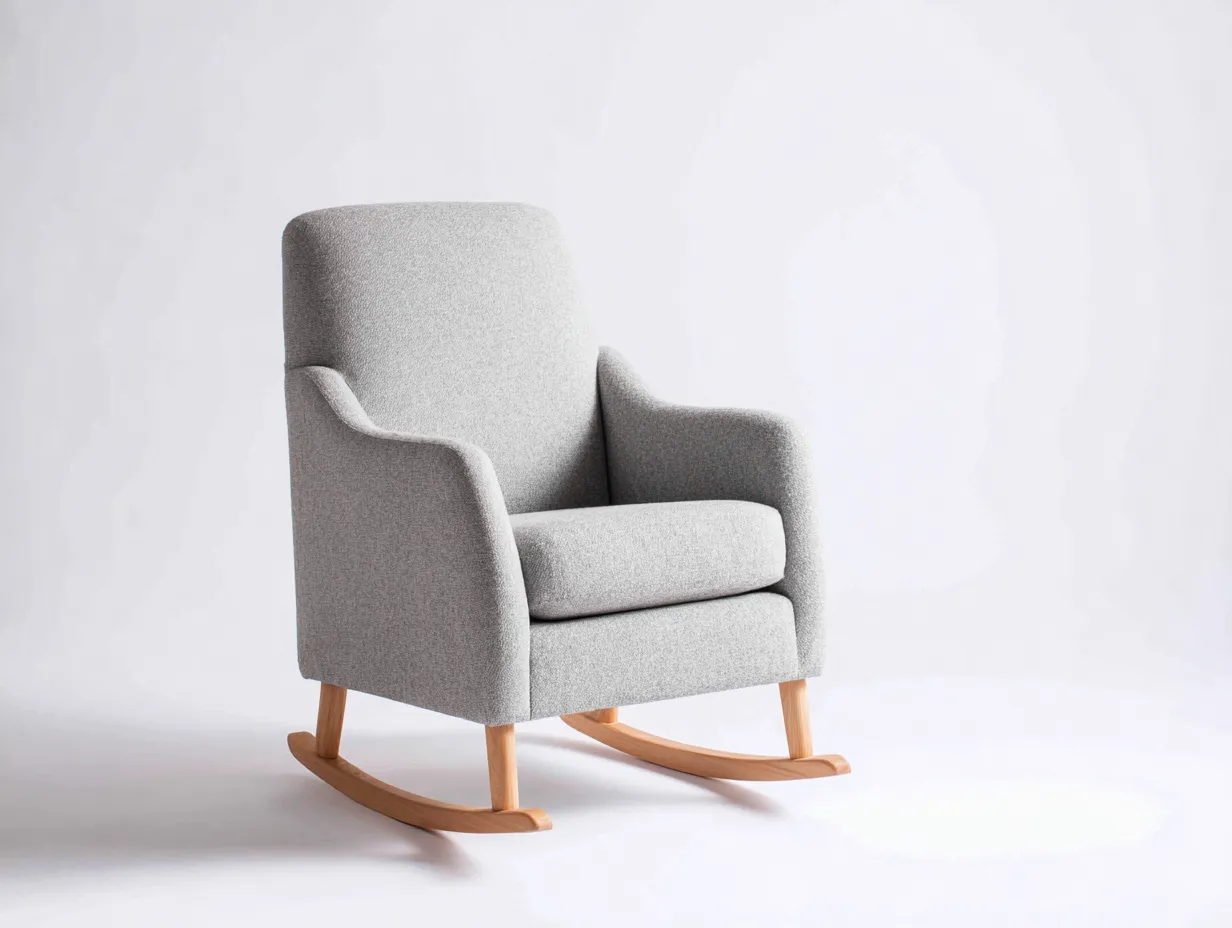 Sedia a dondolo - Tessuto-Legno - 76x88x100 cm - Grigio chiaro - Stile nordico-Nookyard