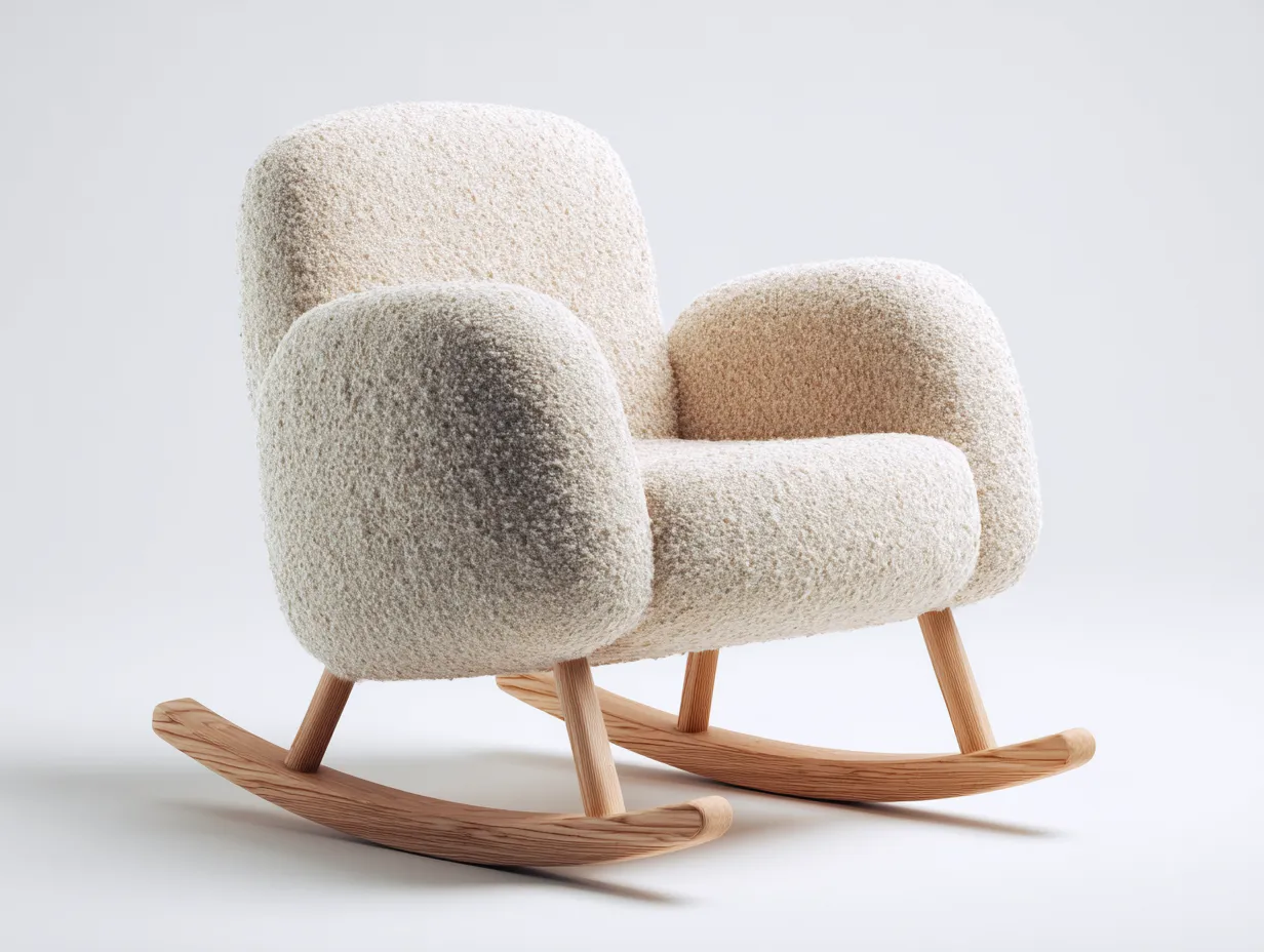 Sedia a dondolo - Tessuto-Legno - 79x91x100 cm - Beige - Stile nordico-Nookyard