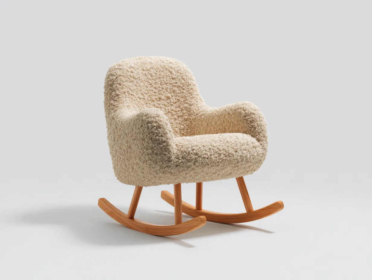 Sedia a dondolo - Tessuto-Legno - 81x93x101 cm - Beige - Stile nordico-Nookyard