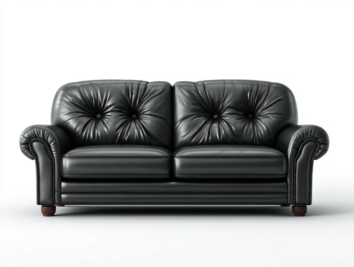 Divano a due posti - Pelle - 165x90x85 cm - Nero - Stile classico-Nookyard