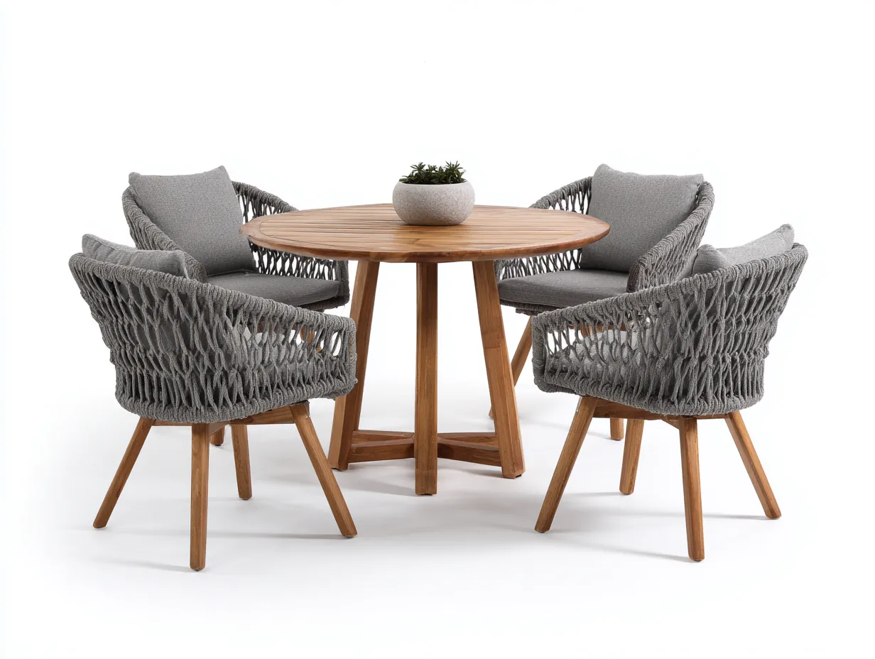 Set da pranzo da esterno-LEGNO-FIBRA SINTETICA-125x125x76 cm-Grigio-Naturale-design contemporaneo-Nookyard