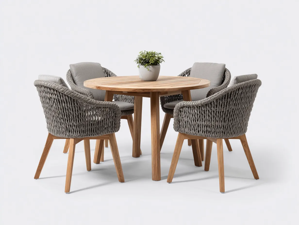 Set da pranzo da esterno-LEGNO-FIBRA SINTETICA-118x118x74 cm-Grigio-Naturale-stile moderno-Nookyard