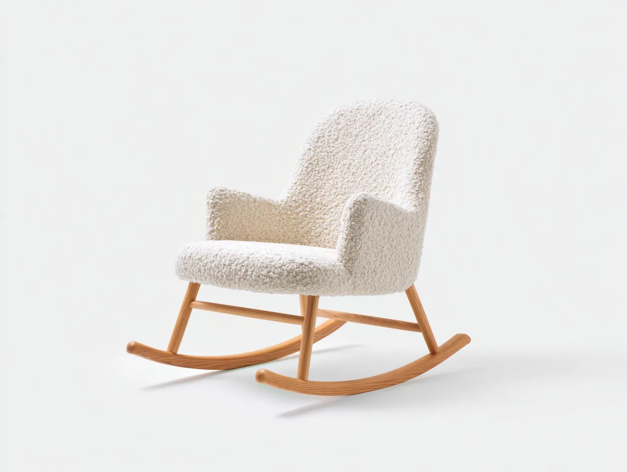 Sedia a dondolo - Tessuto-Legno - 83x95x104 cm - Avorio - Stile nordico-Nookyard