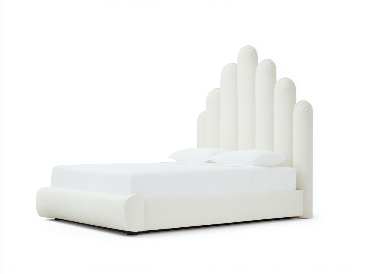 Cama doble tapizada de tela 200x160x110 cm - blanco marfil - diseño moderno para dormitorio-Cottagetmart