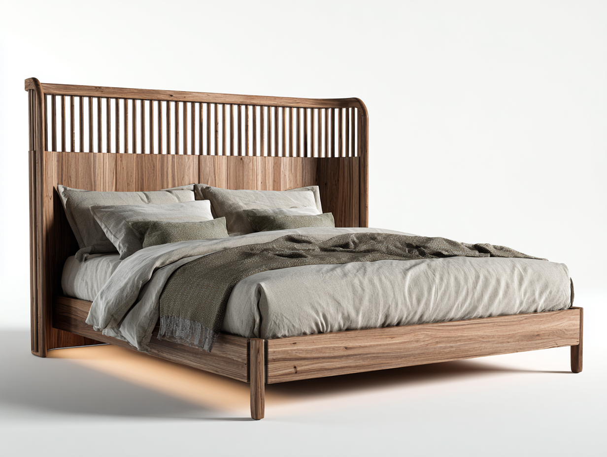 Cama doble de madera maciza 200x160x120 cm - color madera natural - diseño contemporáneo para dormitorio-Cottagetmart