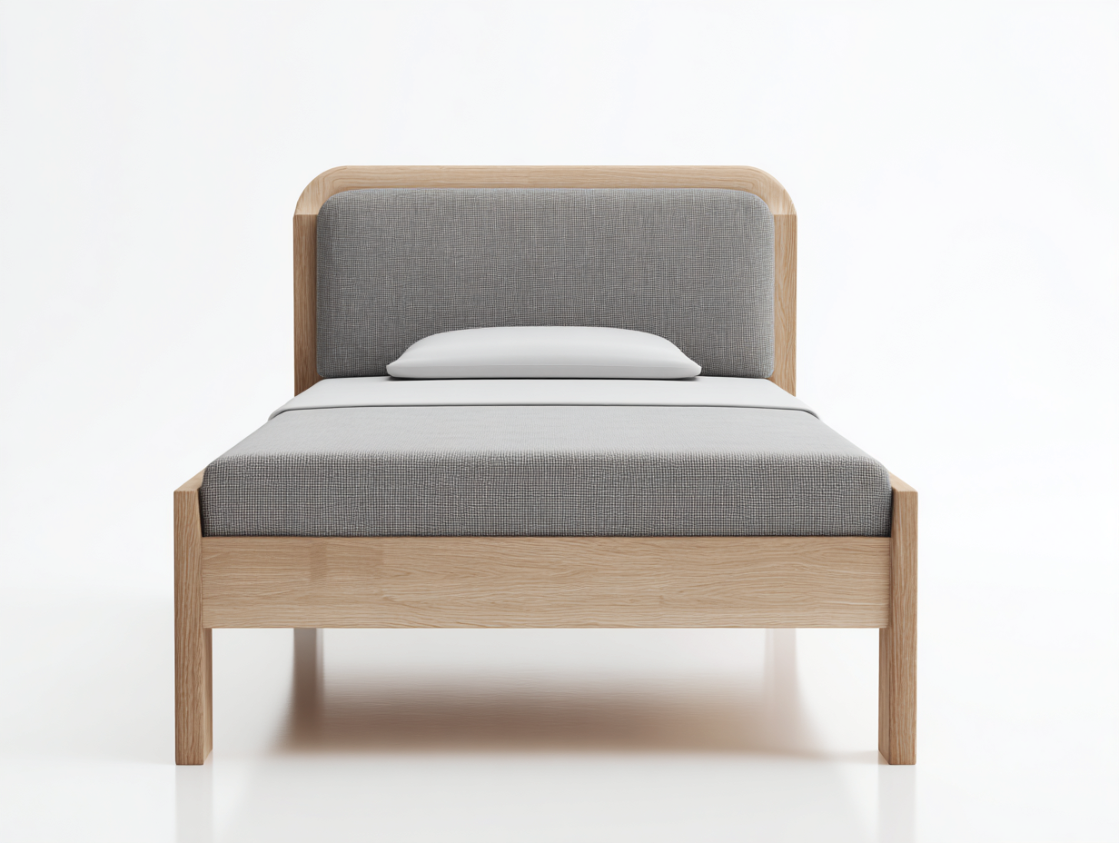 Cama individual tapizada de tela 200x90x105 cm - gris y madera natural - diseño moderno para dormitorio-Cottagetmart