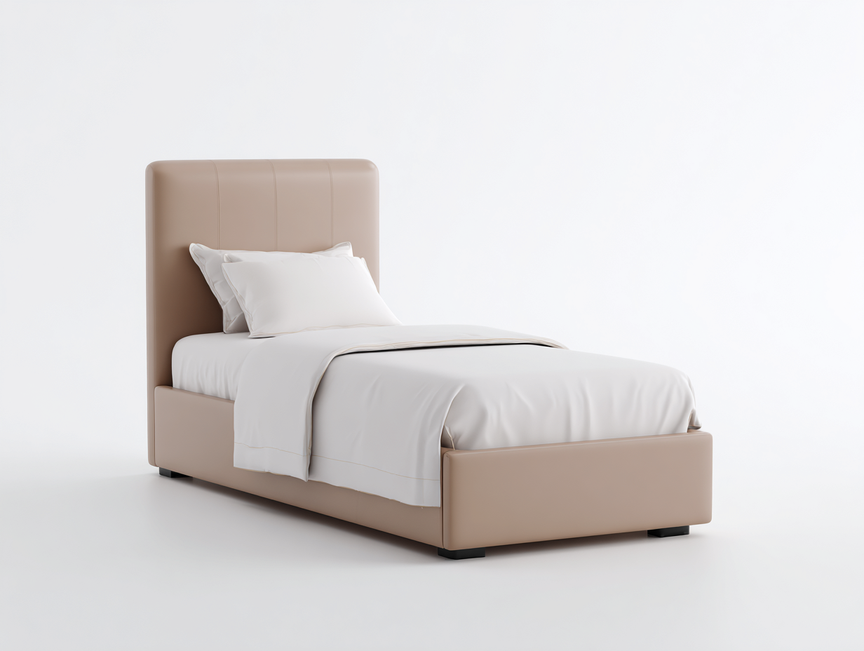 Camas individuales tapizadas en tejido liso 200x90x110 cm - beige - diseño moderno para dormitorio-Cottagetmart