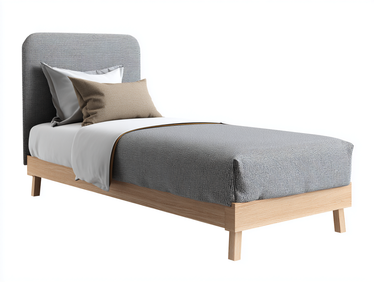 Cama individual estructura de madera y cabecero tapizado 200x100x105 cm - gris - diseño moderno para dormitorio-Cottagetmart