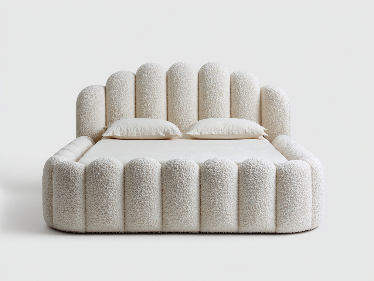 Camas dobles tapizadas en tejido bouclé 200x160x110 cm - crema - diseño moderno para dormitorio-Cottagetmart