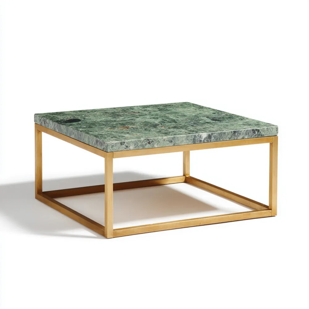 Moderner Couchtisch aus grünem Marmor/Gold 80x80x40 cm