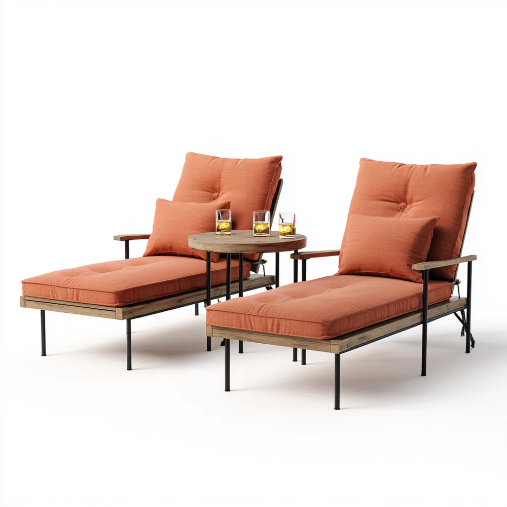 Gartenliege Set 200x70x50 cm Stoffpolster – Terrakotta – Modernes Design mit Beistelltisch