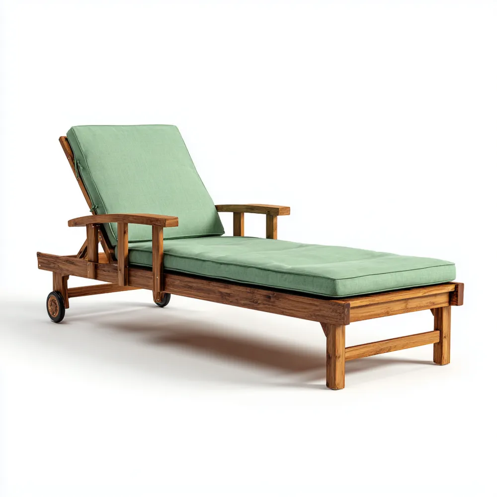 Verstellbare Sonnenliege aus Teakholz mit Kissen 200x65x35 cm – Grün
