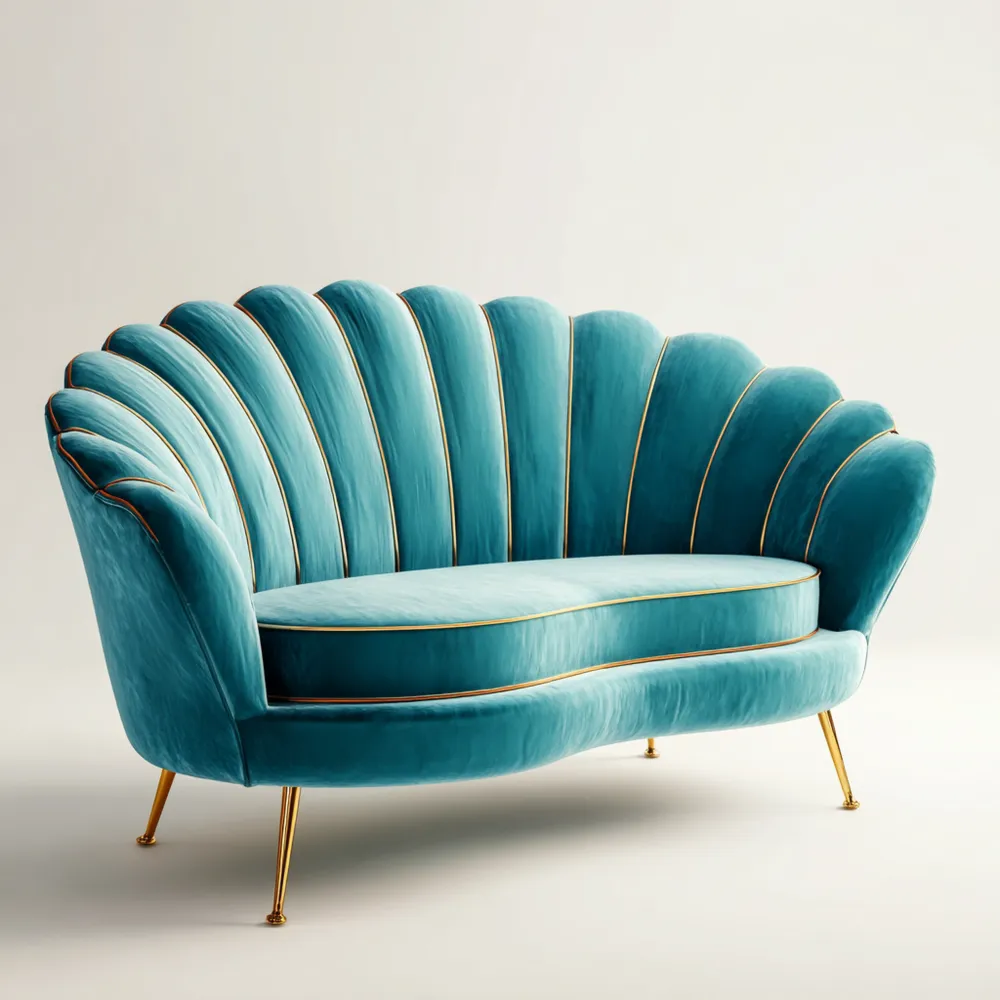 2-Sitzer-Sofa Samtstoff 160x85x75 cm - Türkis - Muscheldesign