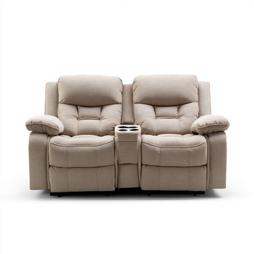 2-Sitzer-Sofa mit Getränkehalter, Stoffbezug 150x90x100 cm – Beige – Komfortdesign