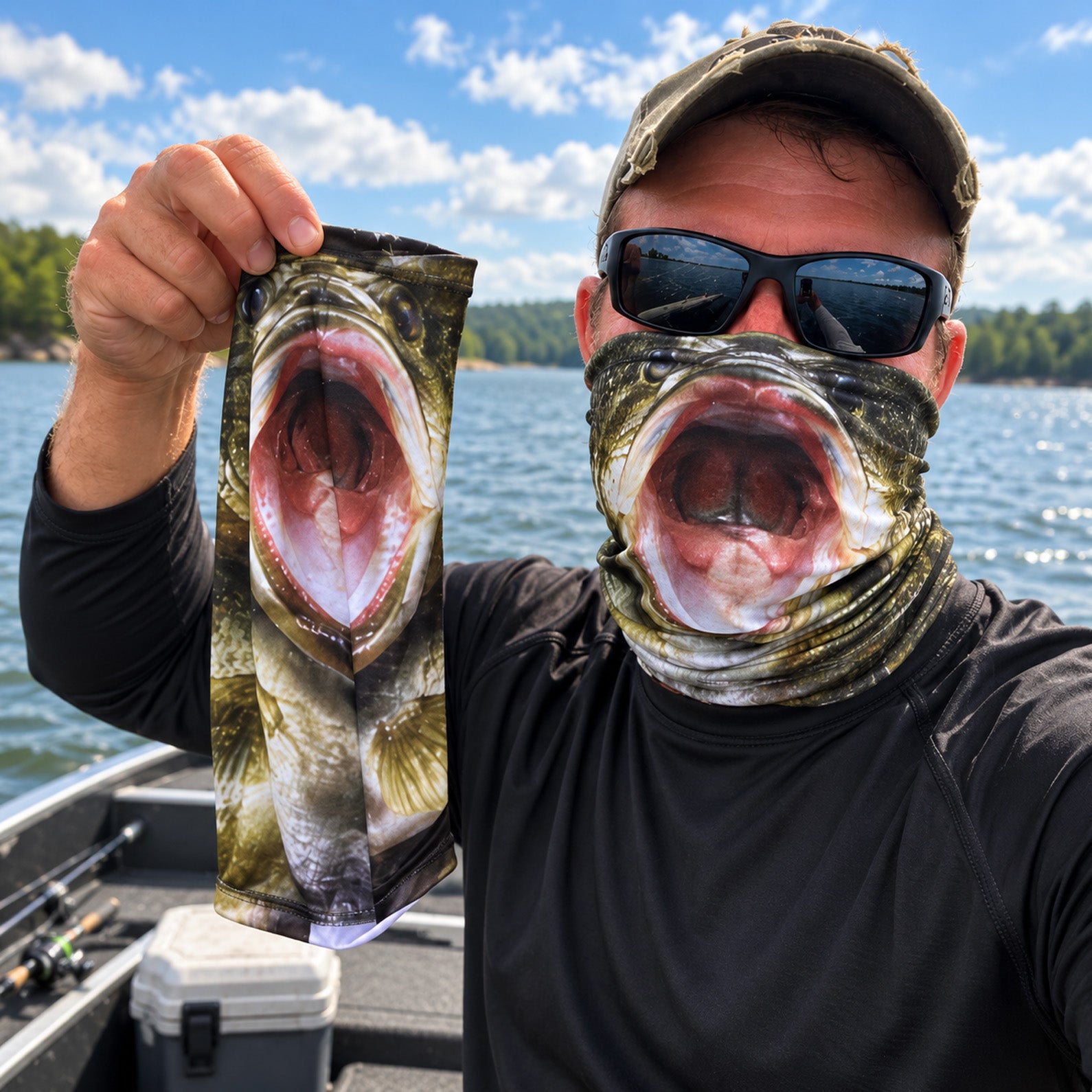 The Bass Face Fishing Mask, Funny Fish Face Neck Gaiter, Bass Fishing Gift for Men Anglers 686471