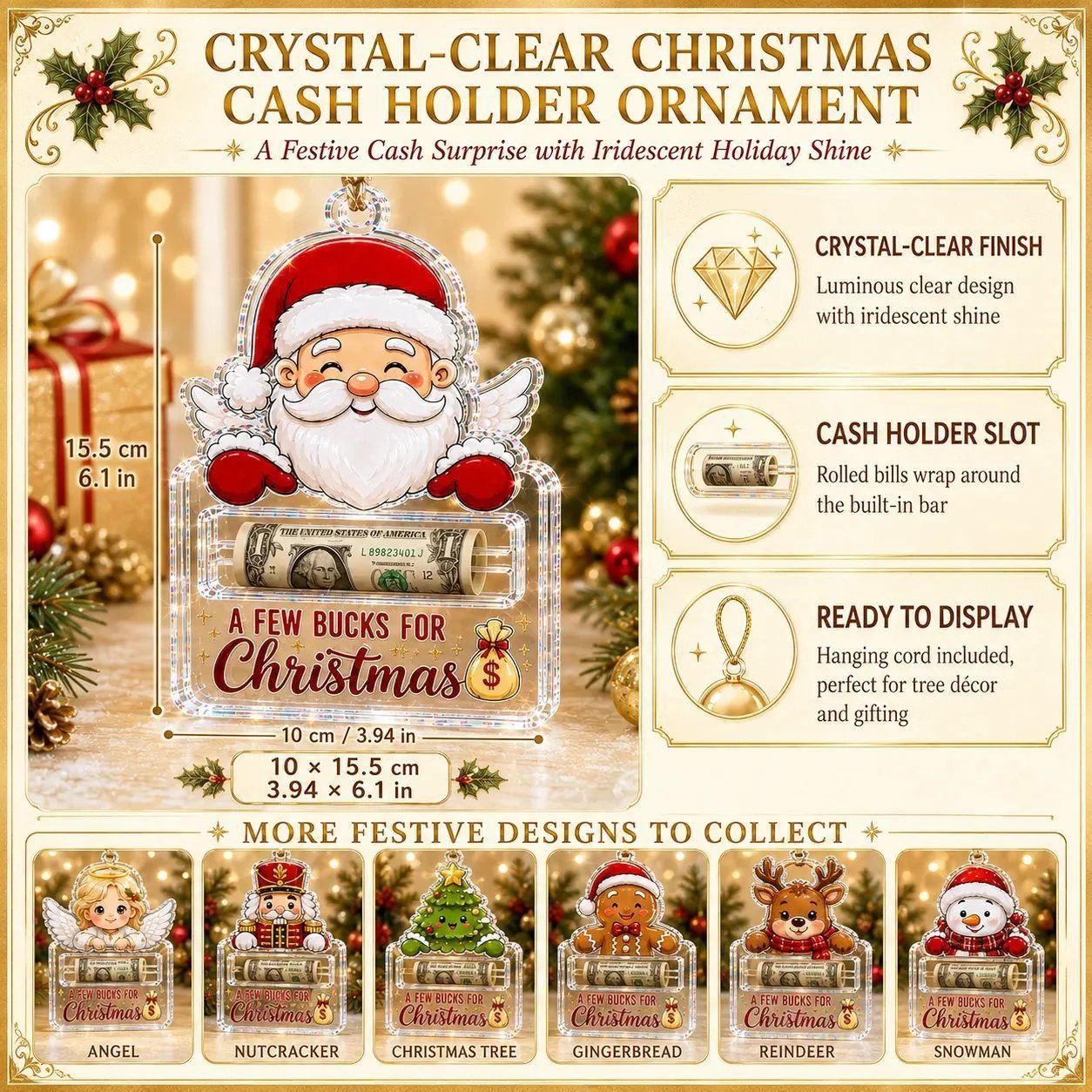 🔥Last Day 50% OFF - 🎄A Few Bucks For ChristmasTM Crystal Acrylic Money Holder Ornament