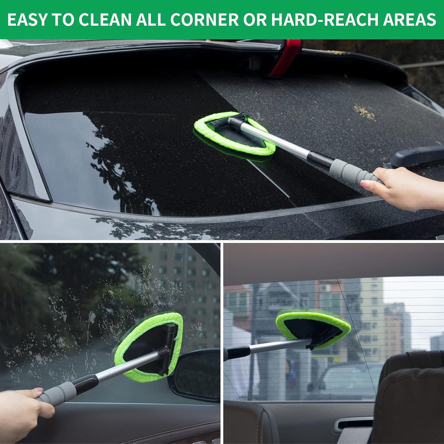 💥 💥 🔥 Windshield Cleaning Tool, Microfiber Car Window Cleaner with 4 Reusable and Washable Microfiber Pads and A brush and a spray bottle are included.