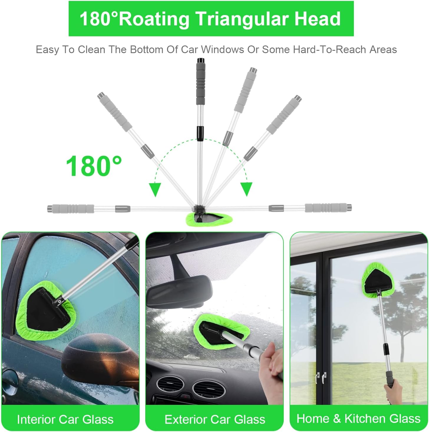 💥 💥 🔥 Windshield Cleaning Tool, Microfiber Car Window Cleaner with 4 Reusable and Washable Microfiber Pads and A brush and a spray bottle are included.