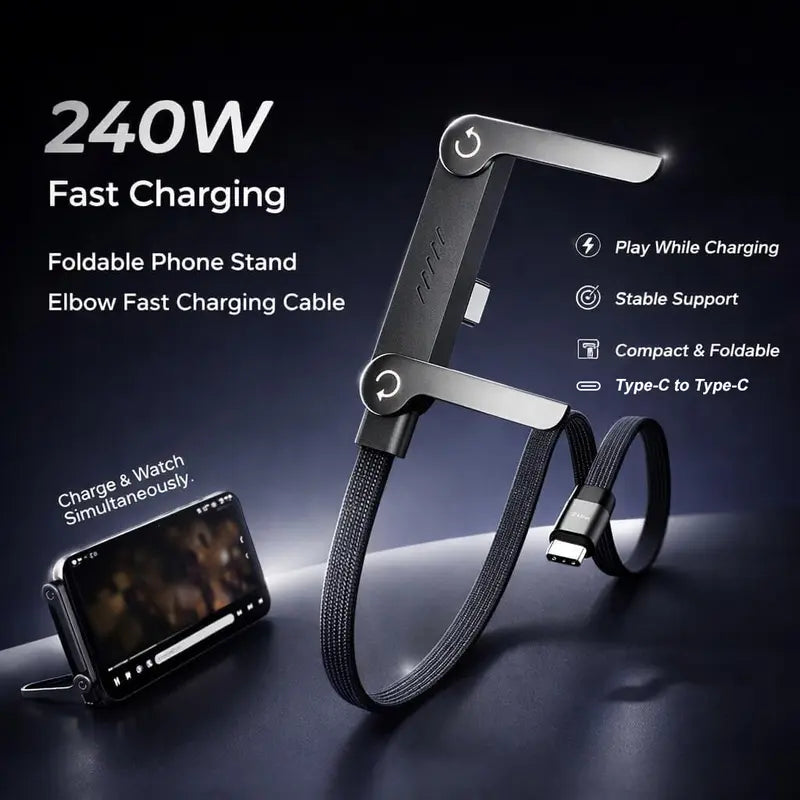 240W Fast Charging Type-C Cable with Built-in Phone Stand