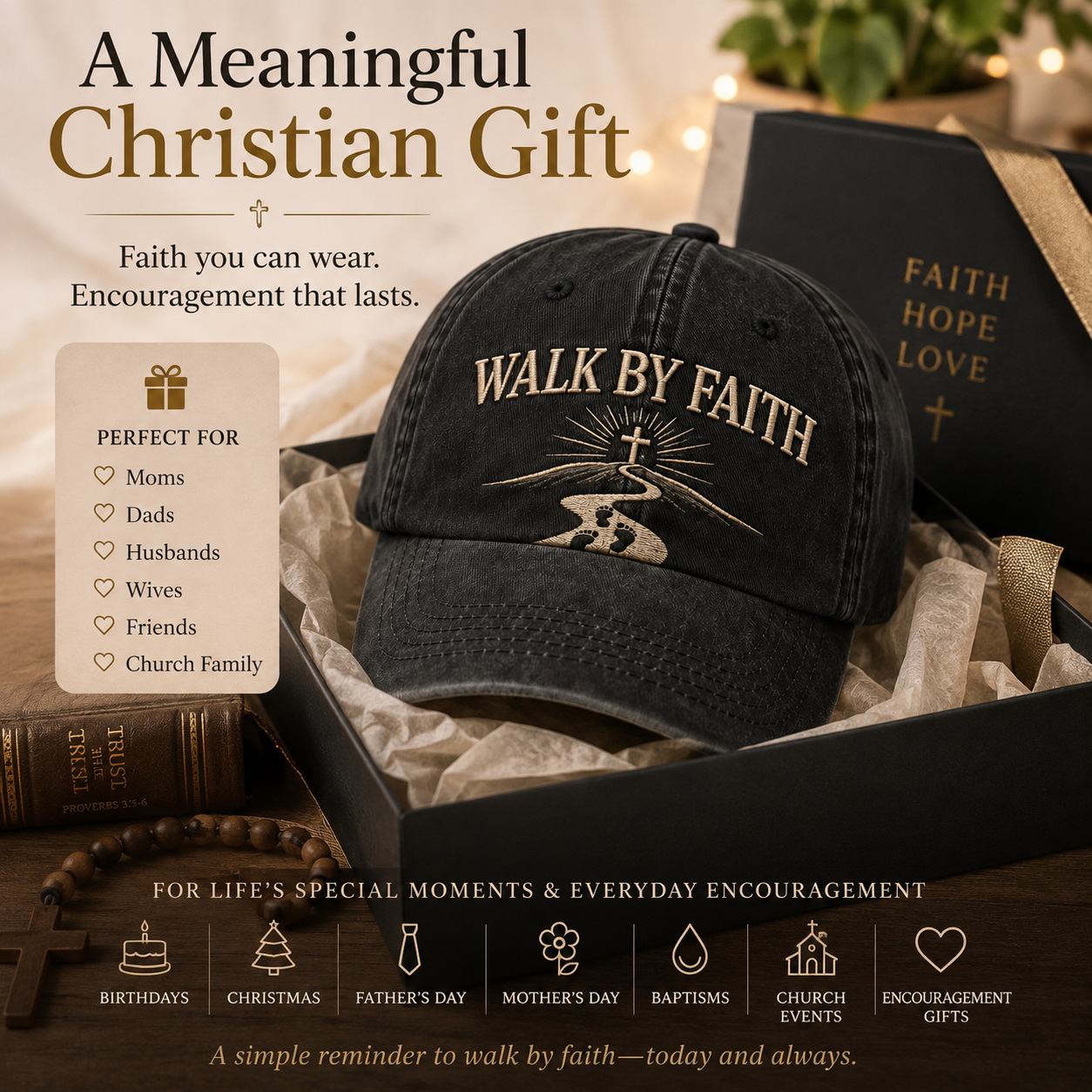 WALK BY FAITH Vintage Christian Baseball Cap