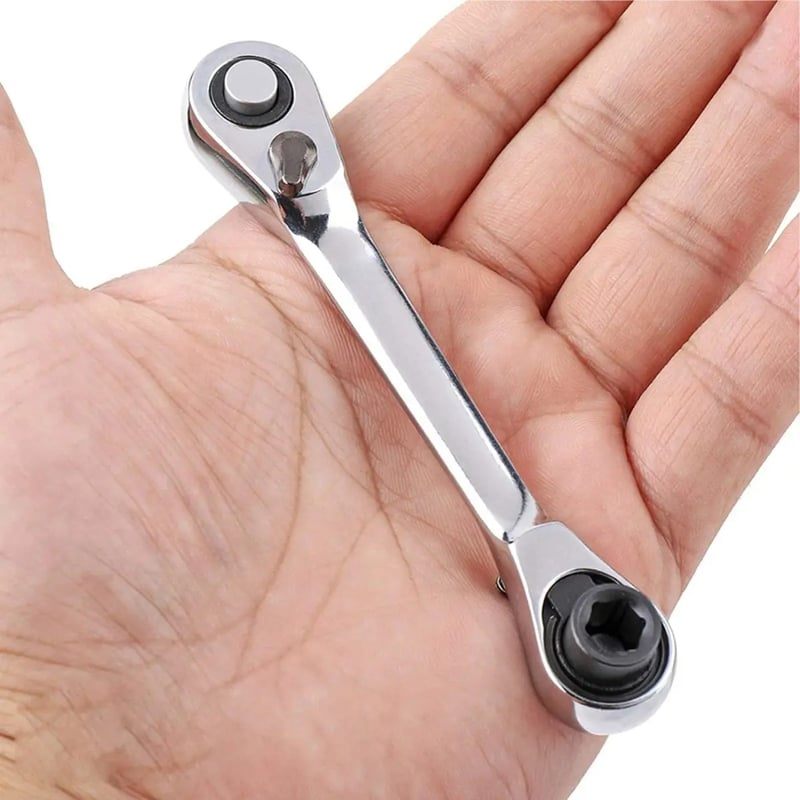 ✨1/4 Inch Mini Double Headed Ratchet Wrench Silver 72-Tooth 5° Quick Release Drive Socket Tool