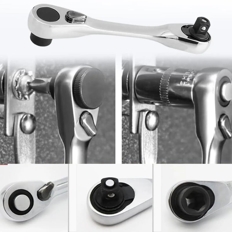 ✨1/4 Inch Mini Double Headed Ratchet Wrench Silver 72-Tooth 5° Quick Release Drive Socket Tool
