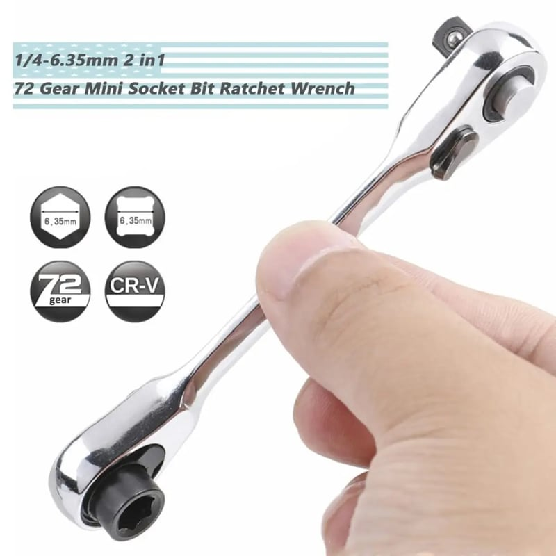 ✨1/4 Inch Mini Double Headed Ratchet Wrench Silver 72-Tooth 5° Quick Release Drive Socket Tool
