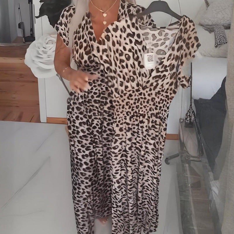 🔥Letzter Tag: 60% Rabatt! ⏰🐆Damenkleid mit V-Ausschnitt und Leopardenmuster🎁