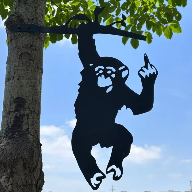 Peeping middle finger animal metal sign-Yard Art Decor
