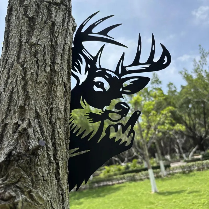 Peeping middle finger animal metal sign-Yard Art Decor