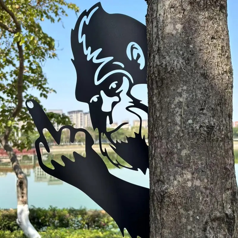 Peeping middle finger animal metal sign-Yard Art Decor