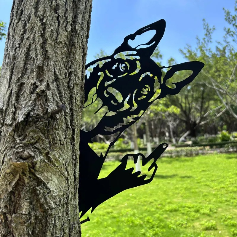 Peeping middle finger animal metal sign-Yard Art Decor