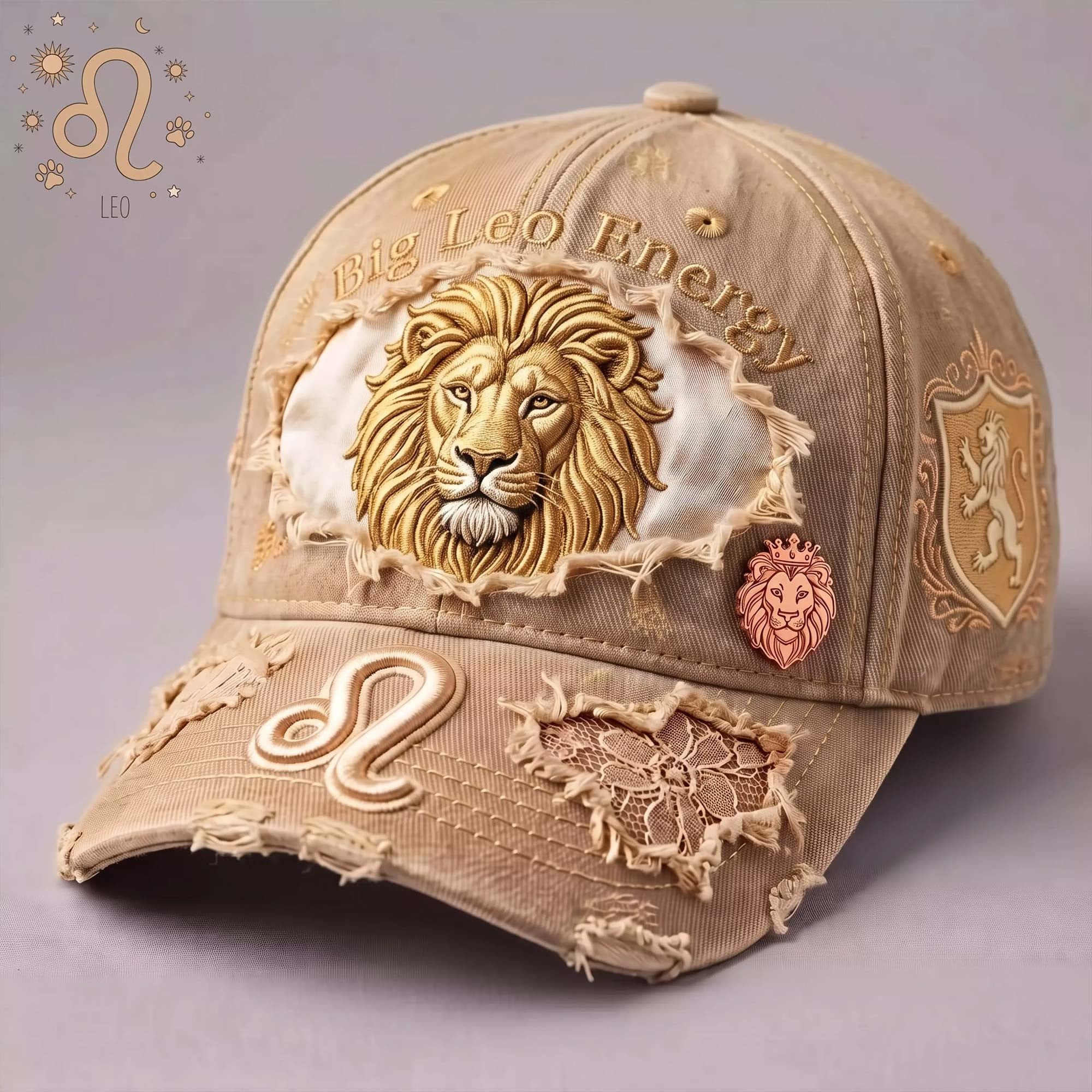 Vintage Distressed Big Leo Energy Lion Embroidery Baseball Cap
