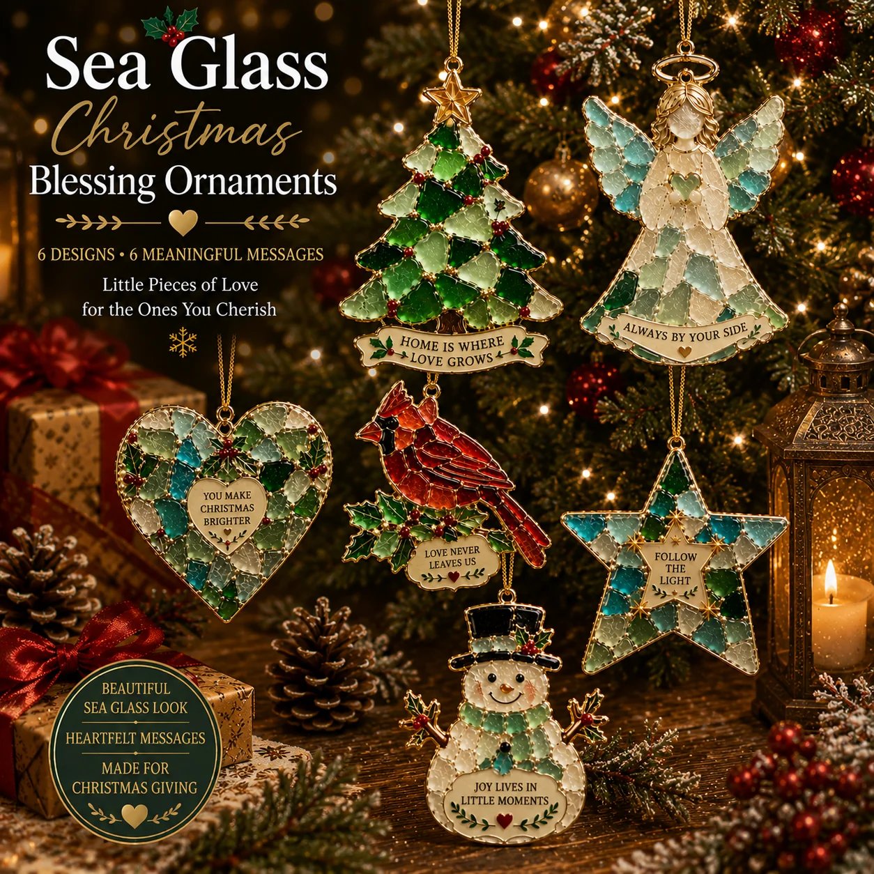 🏆Limited Time Sale 50% OFF🎄🌊Sea Glass Christmas Blessing Ornaments