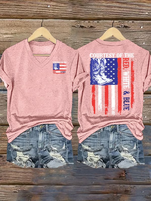 Women's  Courtesy Of Red White And Blue Flags T-Shirt