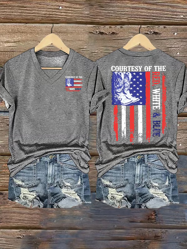 Women's  Courtesy Of Red White And Blue Flags T-Shirt