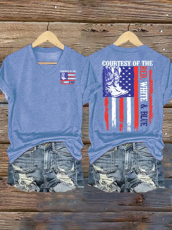 Women's  Courtesy Of Red White And Blue Flags T-Shirt