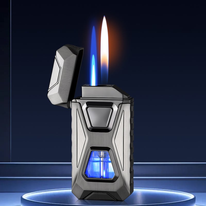 Voice-Activated Dual Flame Lighter (Butane Not Included) | USB Rechargeable Windproof Refillable with Visible Window