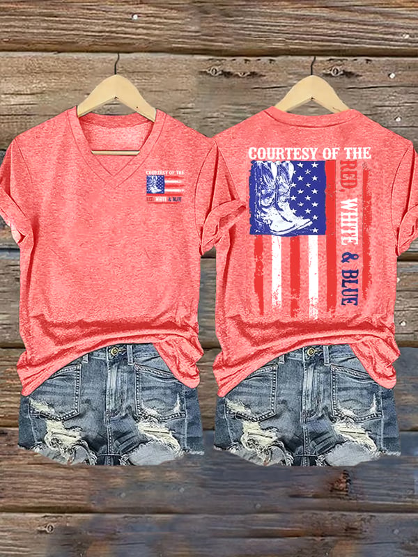 Women's  Courtesy Of Red White And Blue Flags T-Shirt