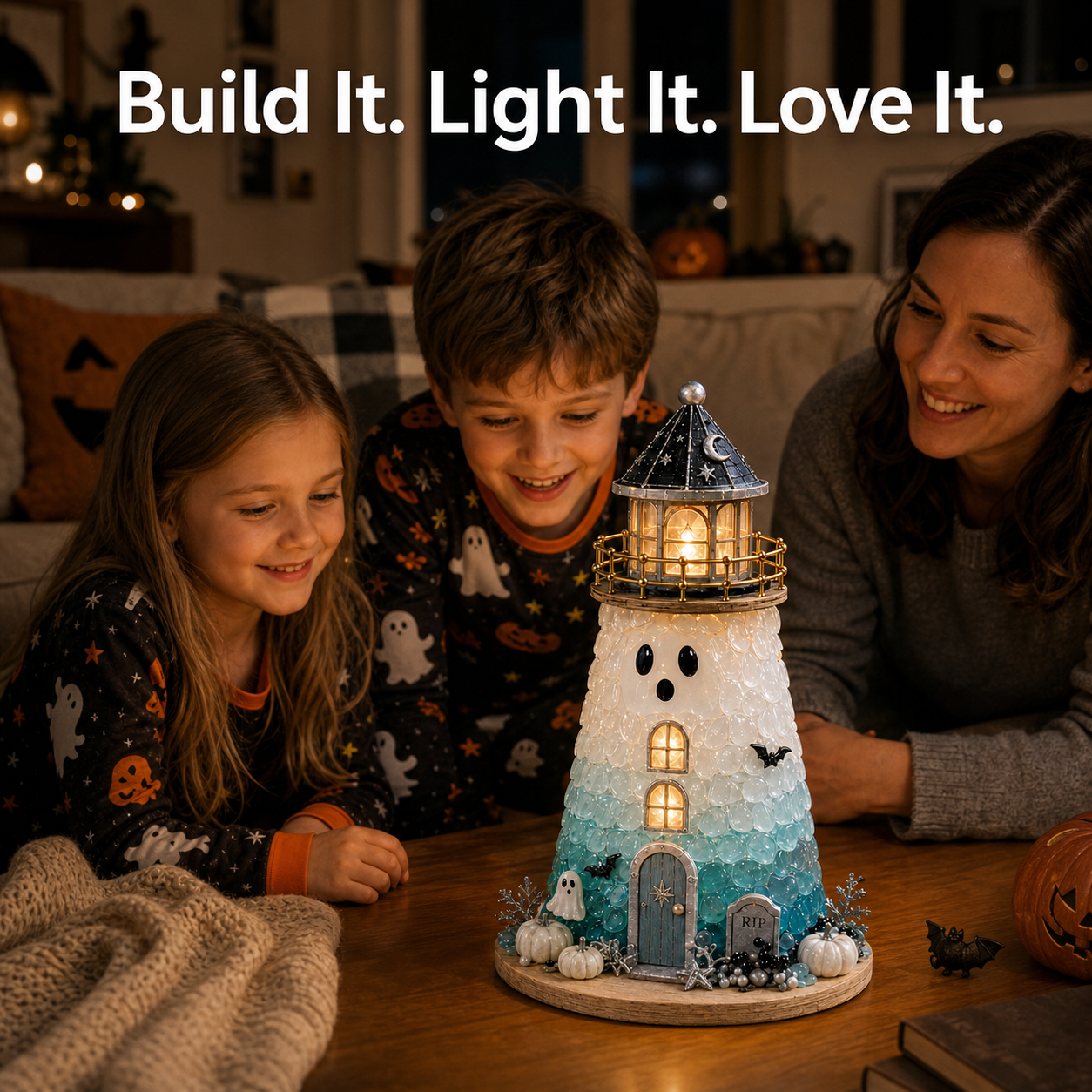⏳ Last Day 50% OFF 🎃Halloween Sea Glass Lighthouse DIY Kit – Light-Up 3D Craft Kit with Warm LED, Themed Charms & Spooky Seasonal Decor