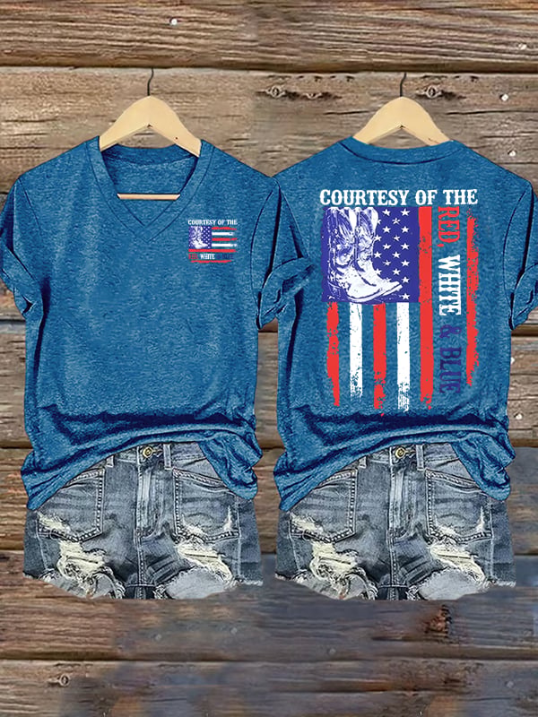 Women's  Courtesy Of Red White And Blue Flags T-Shirt