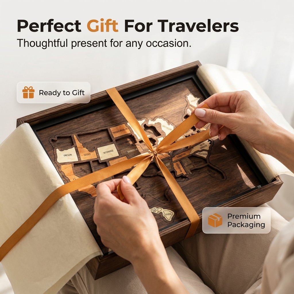 Wooden USA Travel Map Puzzle-A Stylish Way to Track Your Journey & Memories