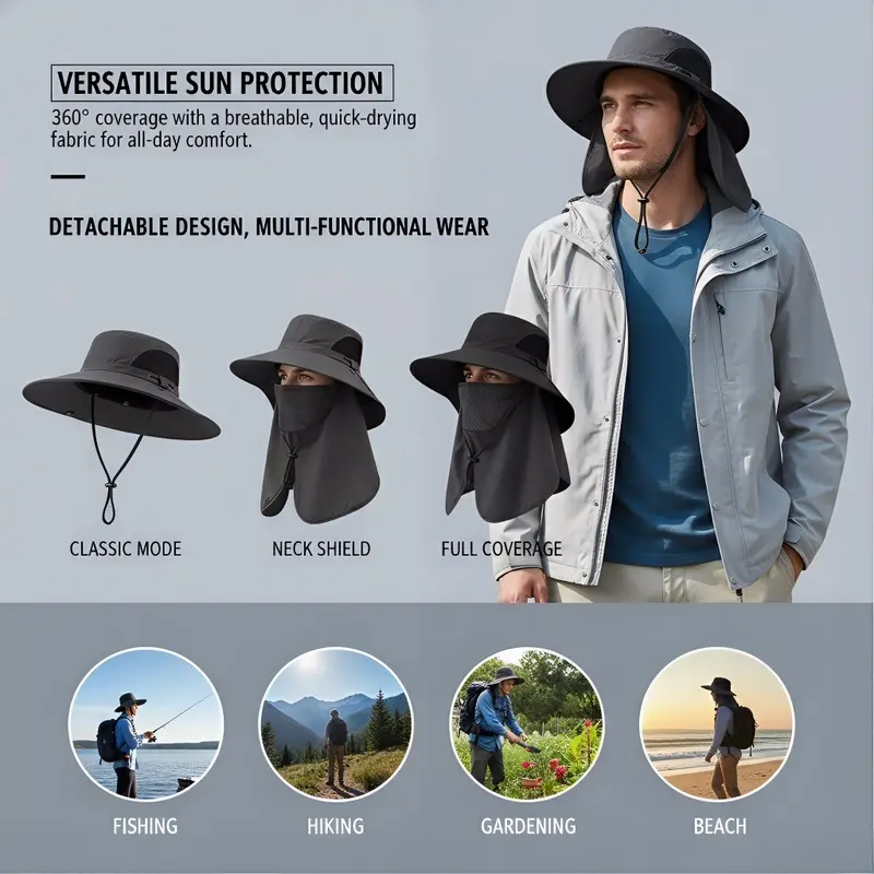 Spring/Summer Fisherman's Hat Detachable Outdoor Fishing Face Covering Neck Protection Sun Hat