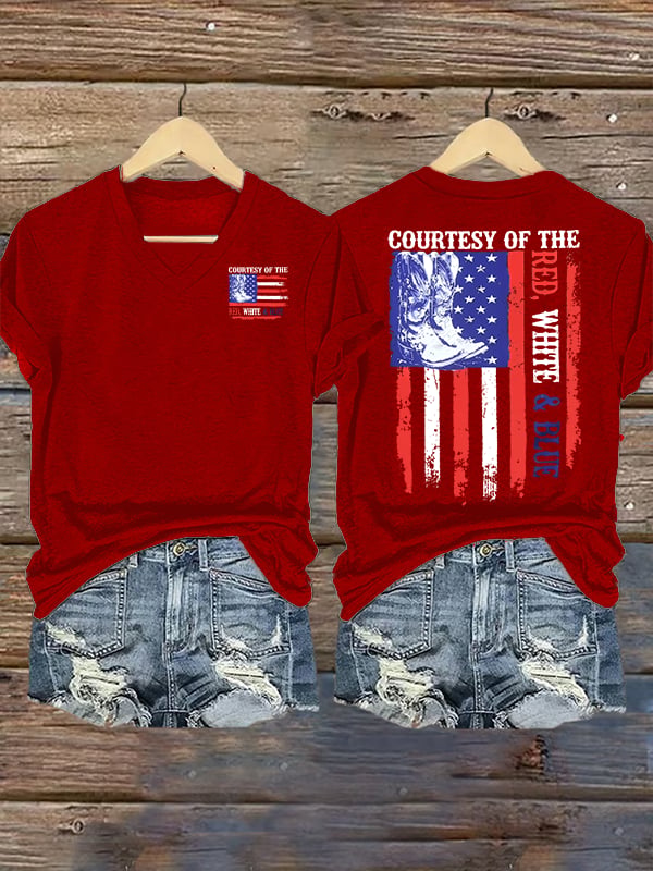Women's  Courtesy Of Red White And Blue Flags T-Shirt